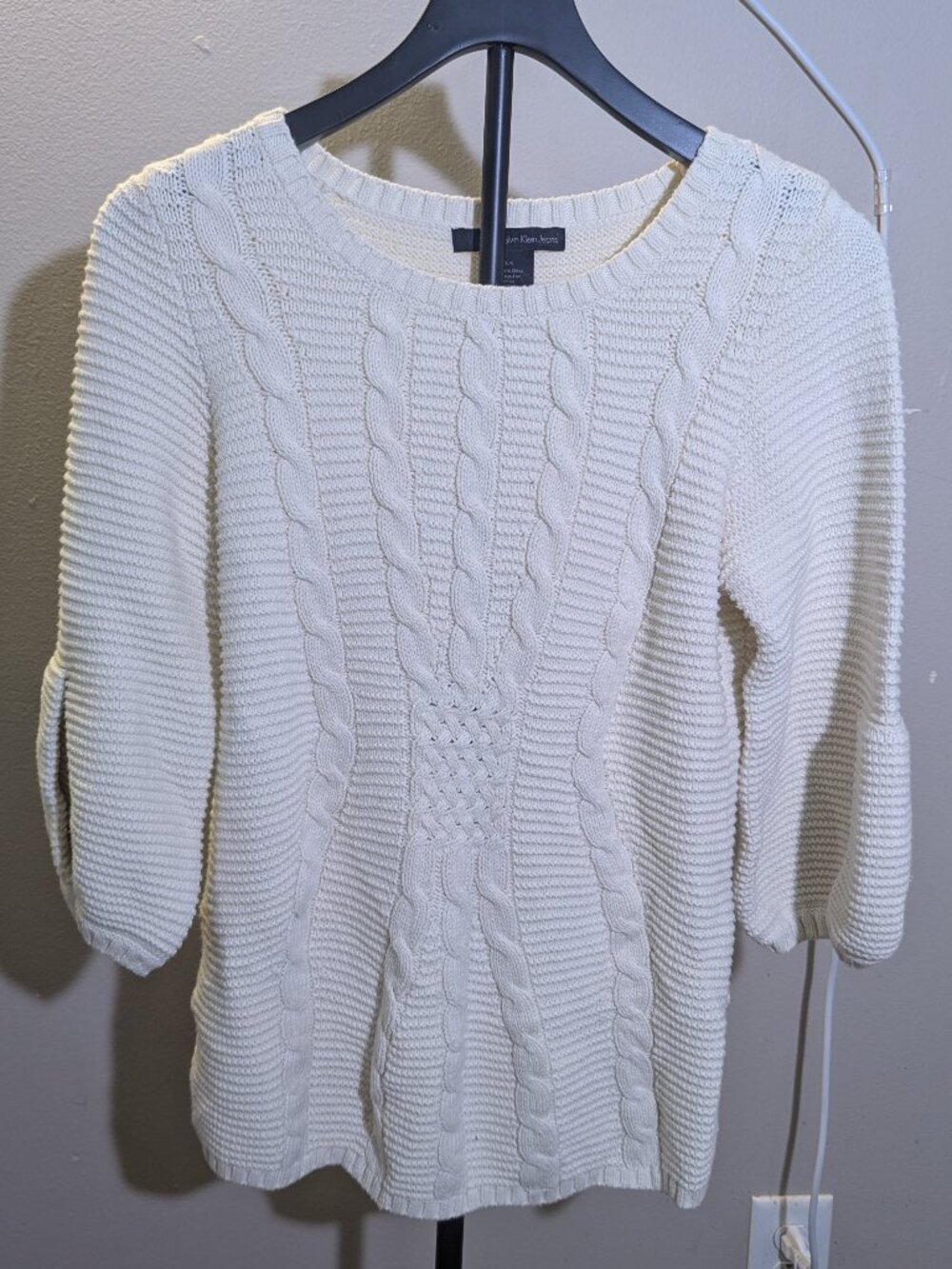 Calvin Klein Jeans Heavy Knit 3/4 Sleeve White Sweater